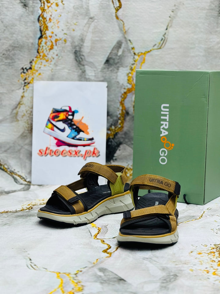 ULTRA GO Mens Gladiator Sandals Style Summer Casual Breathable Can Open Hook&Loop Anti-skid X/brown